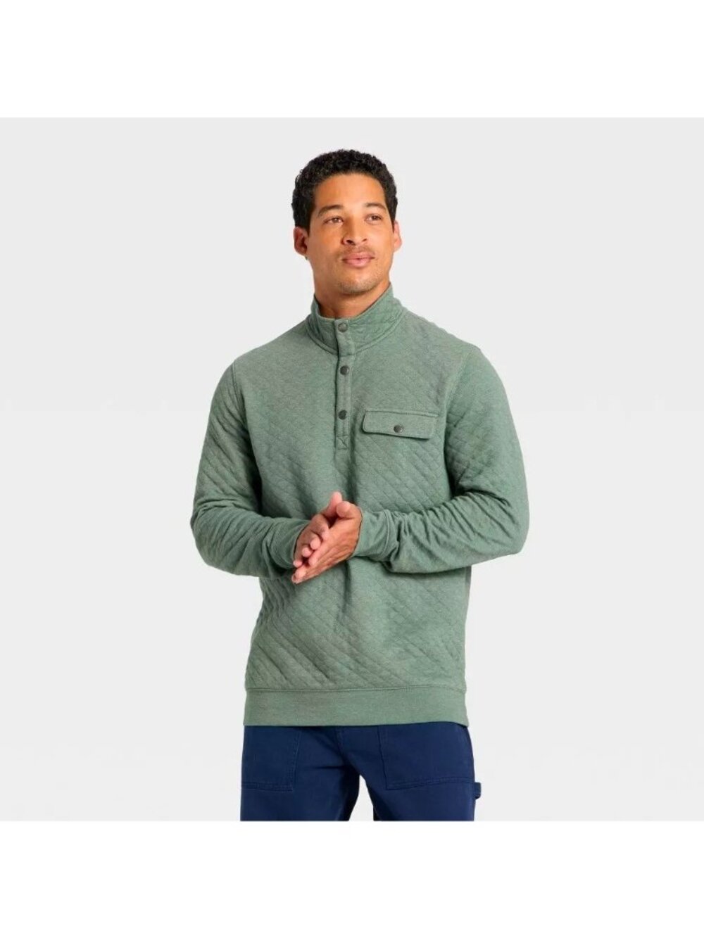 Goodfellow Comfort Wear 1/4 Snap Green Quilted Pullover Sweatshirt - Men's Small